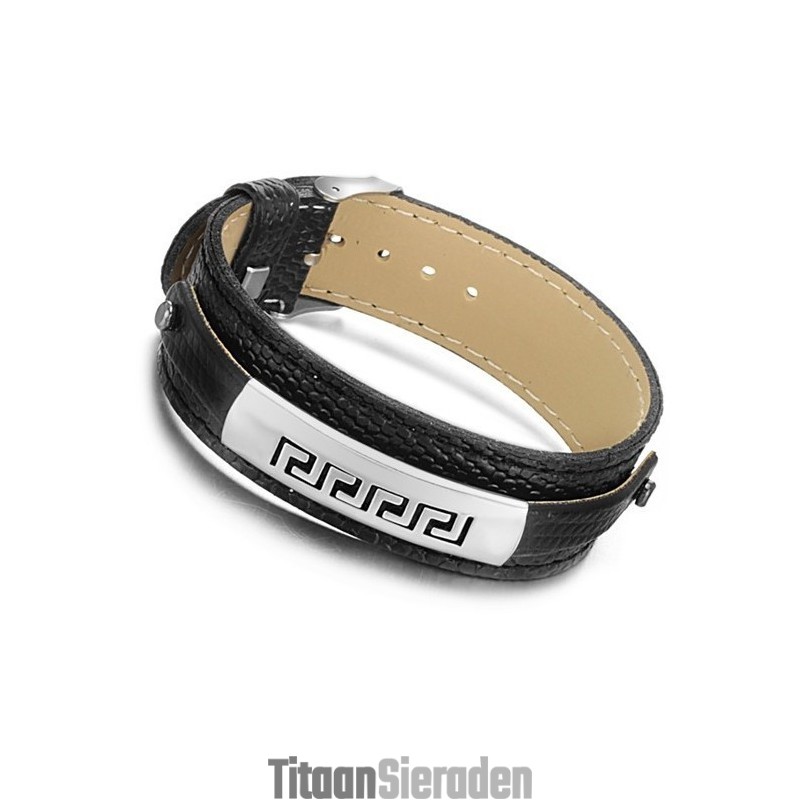 Superieure Kwaliteit Zwarte Titanium Leren Armband