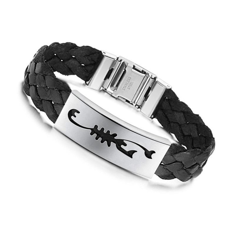 Gebruiksvriendelijke Mannelijke Schorpioen Titanium Leren Armband Gebruiksvriendelijke Mannelijke Schorpioen Titanium Leren Armband