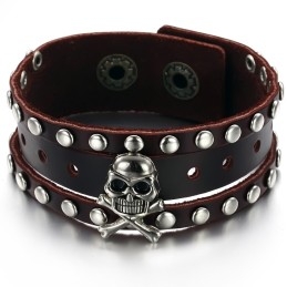 Kwaliteit En Kwantiteit Gegarandeerde Mannelijke Schedel Titanium Leren Armband