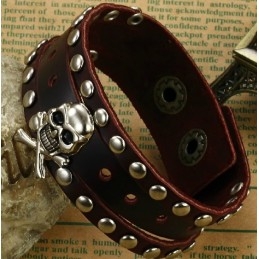 Kwaliteit En Kwantiteit Gegarandeerde Mannelijke Schedel Titanium Leren Armband