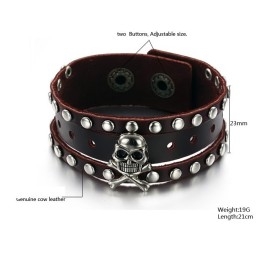 Kwaliteit En Kwantiteit Gegarandeerde Mannelijke Schedel Titanium Leren Armband