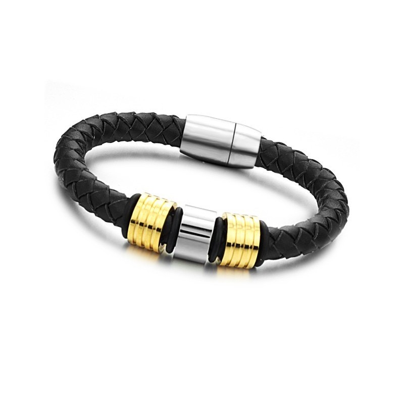 Superieure Kwaliteit Zwarte Titanium Leren Armband Superieure Kwaliteit Zwarte Titanium Leren Armband