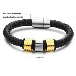 Superieure Kwaliteit Zwarte Titanium Leren Armband