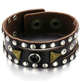 Hoogwaardige Retro Titanium Leren Armband Met Strass