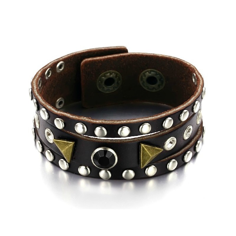 Hoogwaardige Retro Titanium Leren Armband Met Strass Hoogwaardige Retro Titanium Leren Armband Met Strass