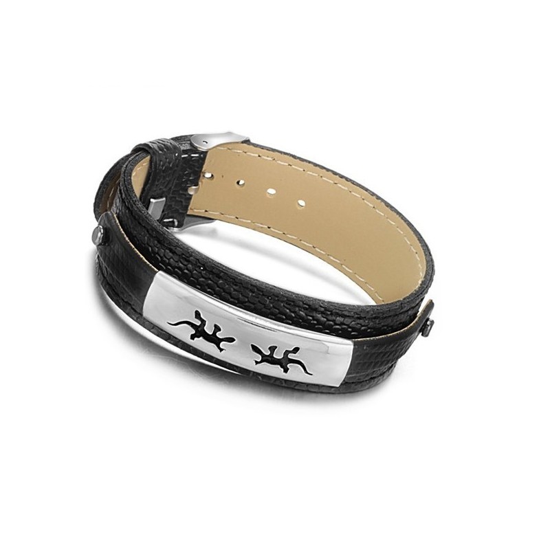 Hoogwaardige Zwarte Titanium Leren Armband Hoogwaardige Zwarte Titanium Leren Armband