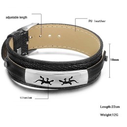 Hoogwaardige Zwarte Titanium Leren Armband