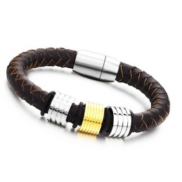 Gebruiksvriendelijke Mannelijke Bruine Titanium Leren Armband