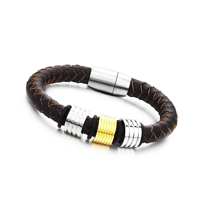 Gebruiksvriendelijke Mannelijke Bruine Titanium Leren Armband Gebruiksvriendelijke Mannelijke Bruine Titanium Leren Armband