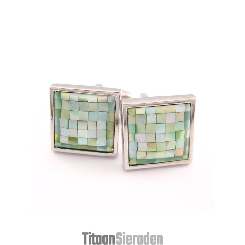 Titanium Appelgroene Natuurlijke Schelp Manchetknopen