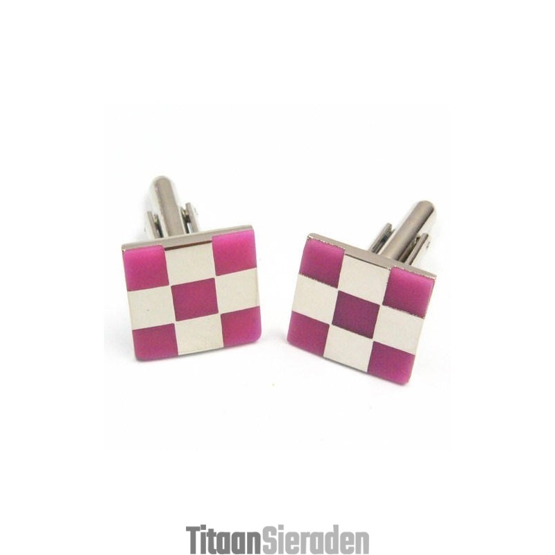 Mode Roze En Witte Raster Titanium Manchetknopen