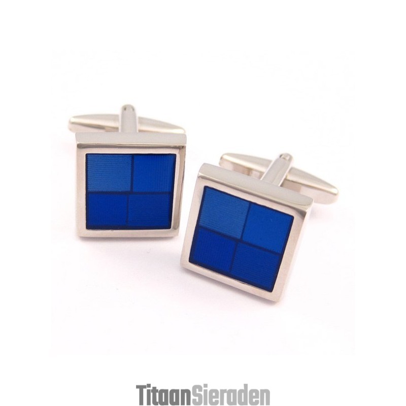 Titanium En Blauwe Vierkante Funky Manchetknopen