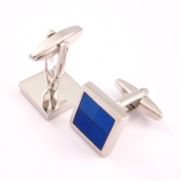 Titanium En Blauwe Vierkante Funky Manchetknopen