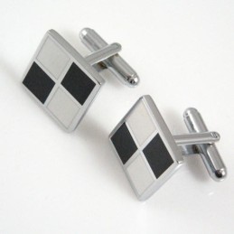 Titanium Zwart-Witte Raster Vierkante Manchetknopen