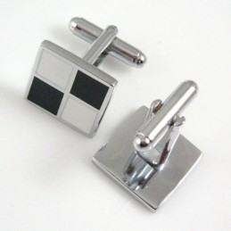 Titanium Zwart-Witte Raster Vierkante Manchetknopen