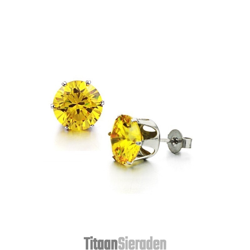 Duurzame, Vrouwelijke, Gele Titanium Oorbellen Met Strass