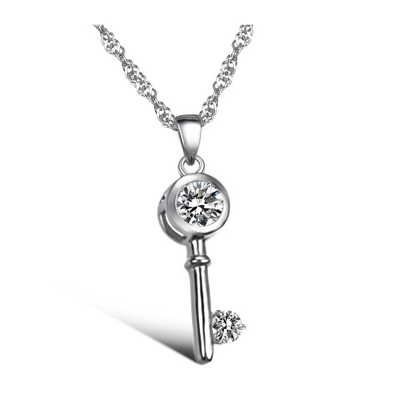 Breed Scala Aan Damesslot En Sleutel Platina Titanium Ketting Met Strass Breed Scala Aan Damesslot En Sleutel Platina Titanium Ketting Met Strass