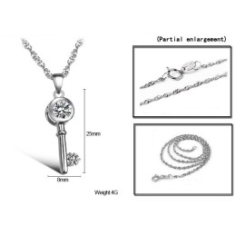 Breed Scala Aan Damesslot En Sleutel Platina Titanium Ketting Met Strass