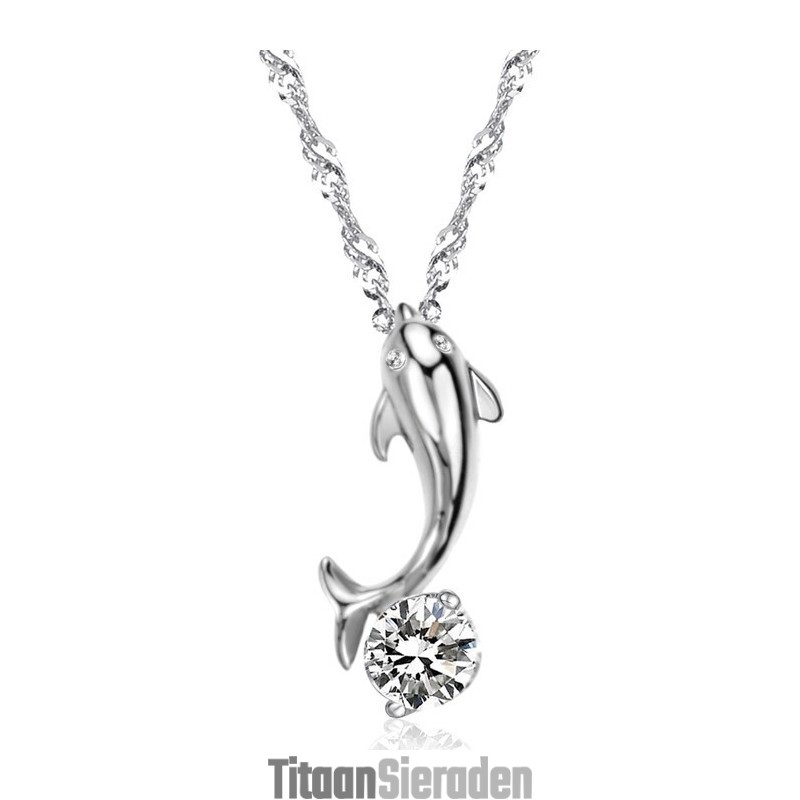 Wereldberoemde Vrouwelijke Dolfijnvormige Platina Titanium Ketting Met Diamant Wereldberoemde Vrouwelijke Dolfijnvormige Platina Titanium Ketting Met Diamant