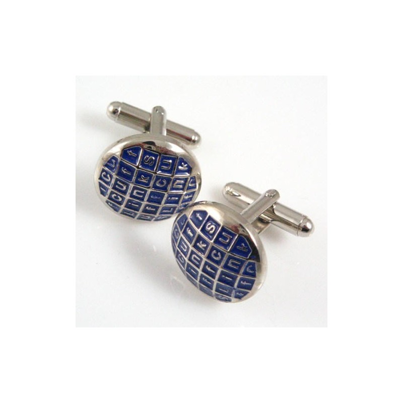 Titanium En Blauw Ip-Geplateerde Ronde Manchetknopen Titanium En Blauw Ip-Geplateerde Ronde Manchetknopen