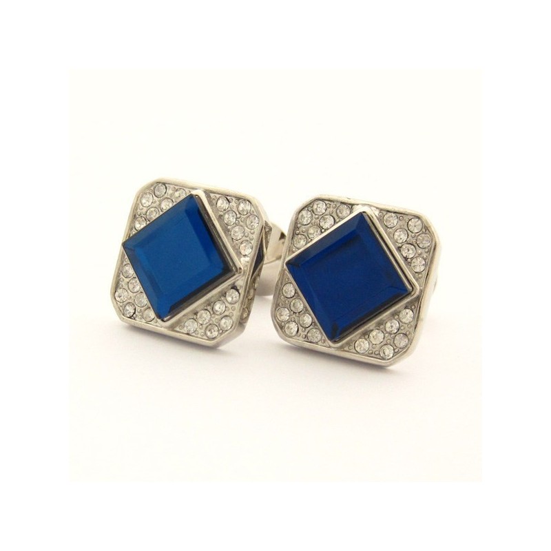 Vierkante Titanium Manchetknopen Met Blauwe Kristallen En Diamanten Vierkante Titanium Manchetknopen Met Blauwe Kristallen En Diamanten
