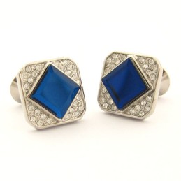 Vierkante Titanium Manchetknopen Met Blauwe Kristallen En Diamanten