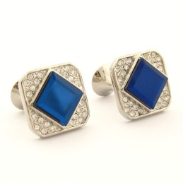 Vierkante Titanium Manchetknopen Met Blauwe Kristallen En Diamanten