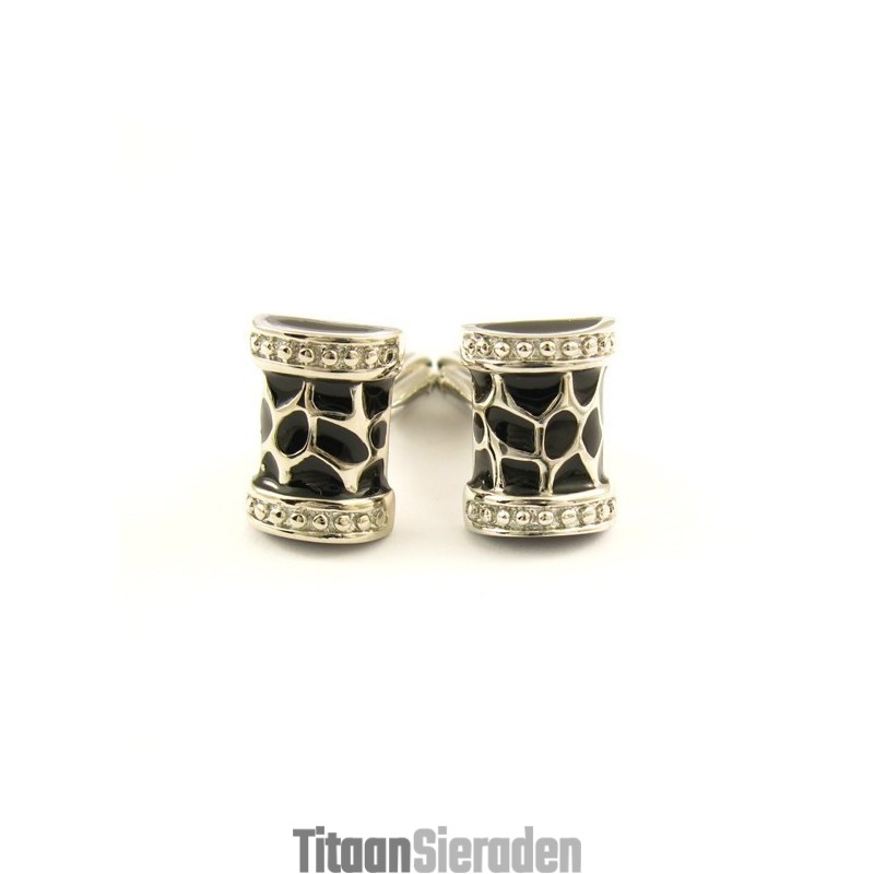 Zwarte Bloementrommel Titanium Manchetknopen