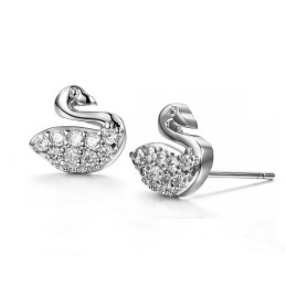 Duurzame, In Gebruik Zijnde, Vrouwelijke Zwaanvormige Platina Titanium Oorbellen Met Diamant