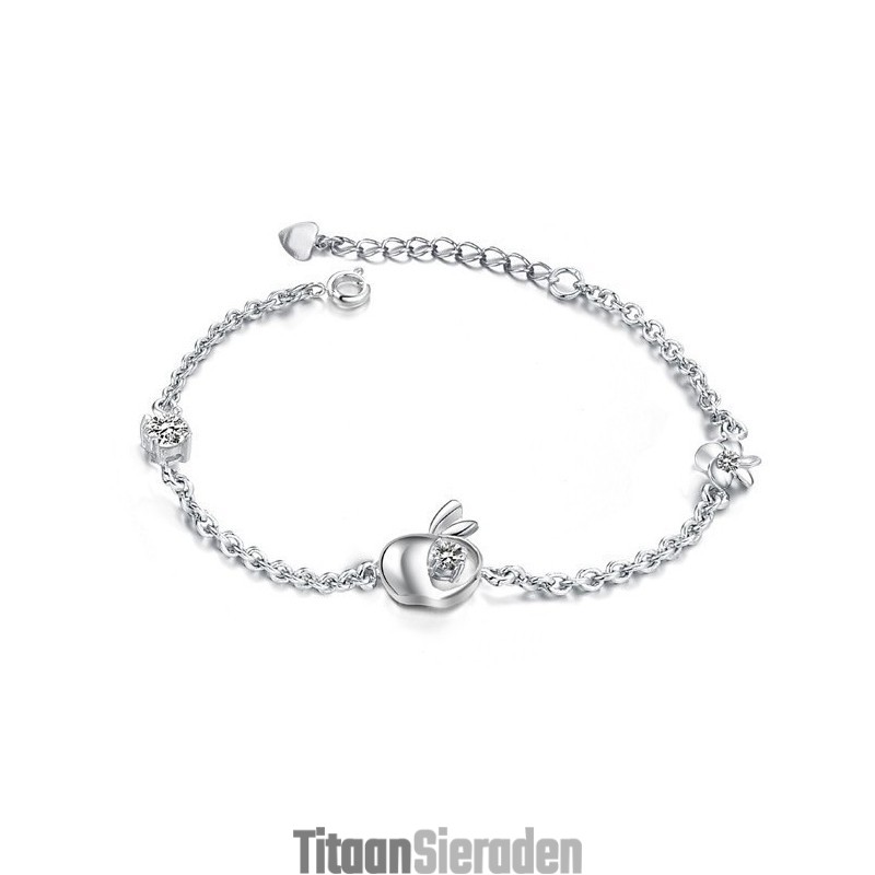 Breed Scala Aan Vrouwelijke Appelvormige Platina Titanium Armband Met Diamant Breed Scala Aan Vrouwelijke Appelvormige Platina Titanium Armband Met Diamant