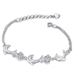Kwaliteit En Kwantiteit Gegarandeerd. Vrouwelijke Dolfijnvorm Platina Titanium Armband Met Kristal.