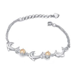Kwaliteit En Kwantiteit Gegarandeerd. Vrouwelijke Dolfijnvorm Platina Titanium Armband Met Kristal.