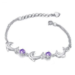 Kwaliteit En Kwantiteit Gegarandeerd. Vrouwelijke Dolfijnvorm Platina Titanium Armband Met Kristal.