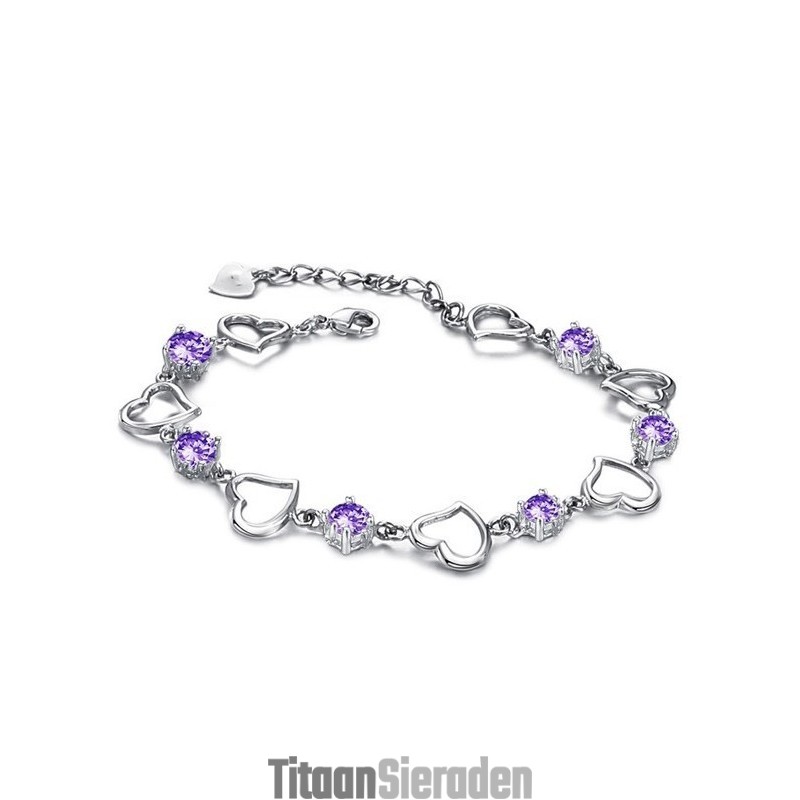 Betrouwbare Kwaliteit Vrouwelijke Elegante Platina Plating Titanium Armband Met Paarse Diamant Betrouwbare Kwaliteit Vrouwelijke Elegante Platina Plating Titanium Armband Met Paarse Diamant