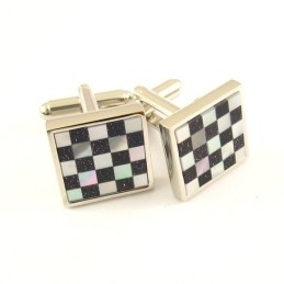Manchetknopen Met Titanium Zwart-Wit Paneel