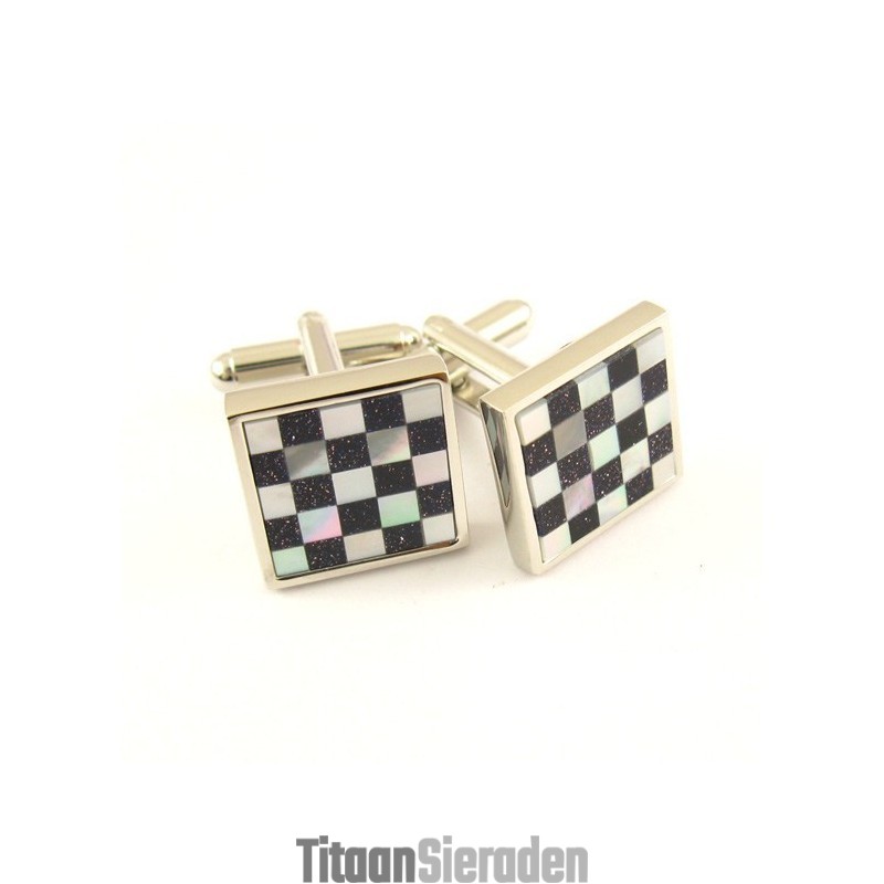 Manchetknopen Met Titanium Zwart-Wit Paneel