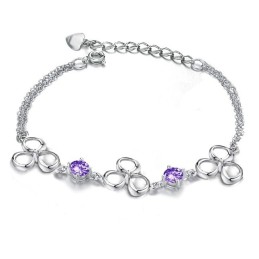 Hoogwaardige Dames Platina Titanium Armband Met Paarse Kristal