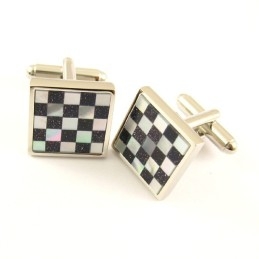 Manchetknopen Met Titanium Zwart-Wit Paneel