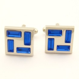 Nieuwe Stijl Titanium Manchetknopen Met Blauwe Kristallen