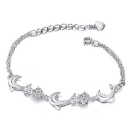 Hoogwaardige Vrouwelijke Dolfijnvormige Platina Titanium Armband Met Diamant