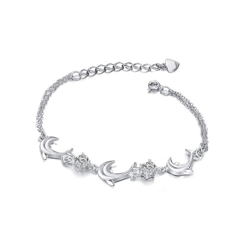 Hoogwaardige Vrouwelijke Dolfijnvormige Platina Titanium Armband Met Diamant Hoogwaardige Vrouwelijke Dolfijnvormige Platina Titanium Armband Met Diamant