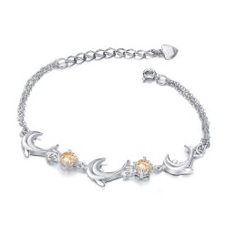 Hoogwaardige Vrouwelijke Dolfijnvormige Platina Titanium Armband Met Diamant
