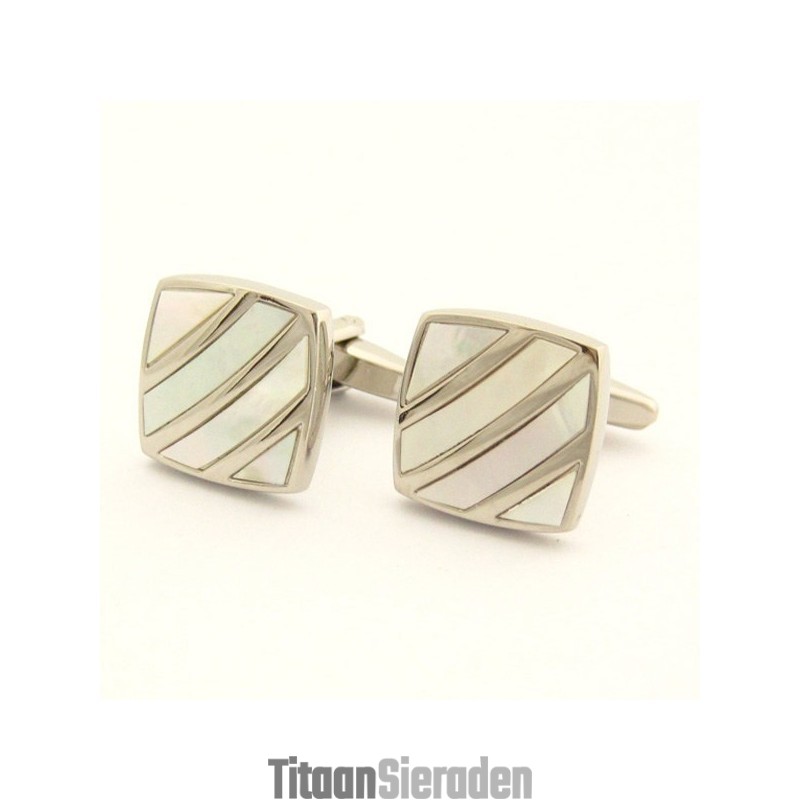 Titanium Ivoor Diagonale Streep Elegance Schelp Manchetknopen Titanium Ivoor Diagonale Streep Elegance Schelp Manchetknopen