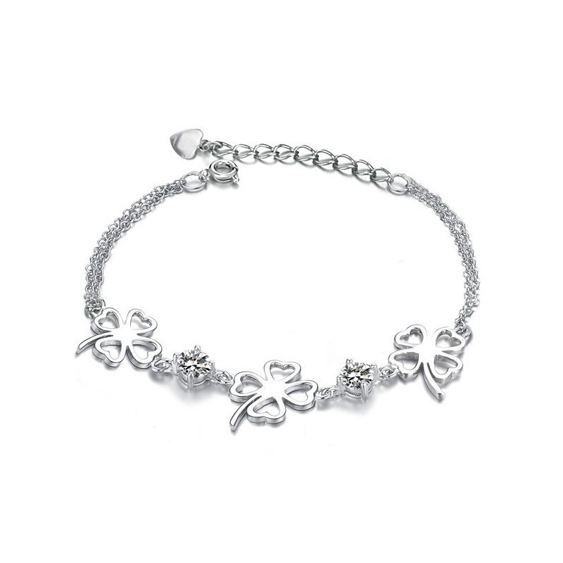 Hoogwaardige Dames Klavervorm Platina Titanium Armband Met Diamant Hoogwaardige Dames Klavervorm Platina Titanium Armband Met Diamant