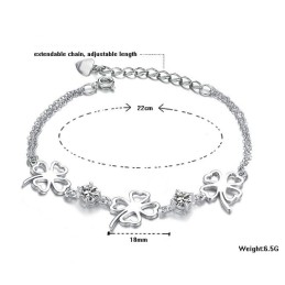 Hoogwaardige Dames Klavervorm Platina Titanium Armband Met Diamant