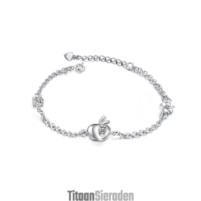 Compleet In Specificaties Vrouwelijke Appelvorm Platina Titanium Armband Met Diamant