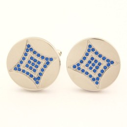 Titanium Ronde Manchetknopen Met Blauwe Diamanten