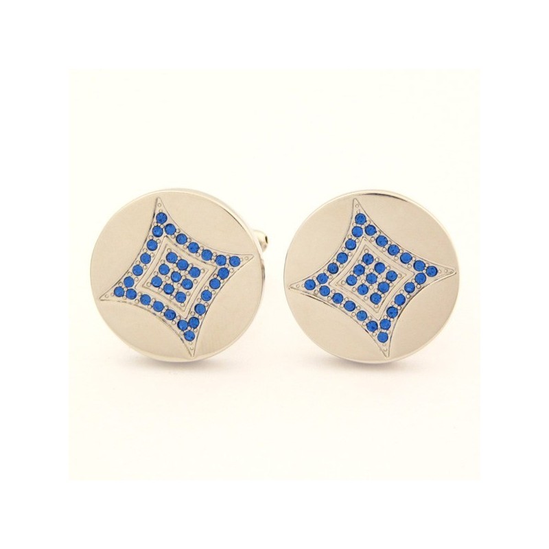 Titanium Ronde Manchetknopen Met Blauwe Diamanten