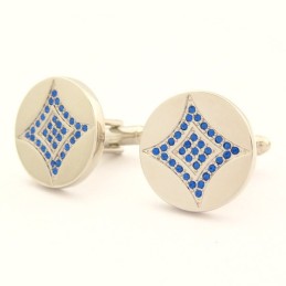 Titanium Ronde Manchetknopen Met Blauwe Diamanten