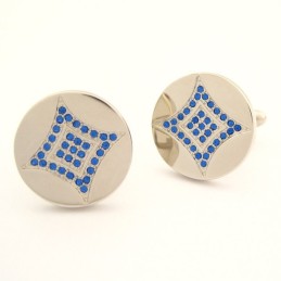 Titanium Ronde Manchetknopen Met Blauwe Diamanten
